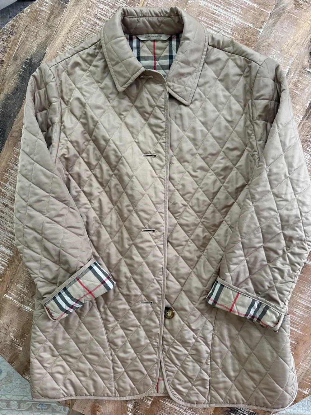 Burberry Neutral Button Front Quilted Classic Jacket Size S